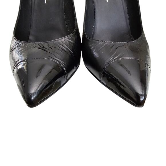Chanel CC Patent Leather Pointed Cap Toe Pump Heel Size 39 US 8 8.5 Black Silver - Picture 6 of 13